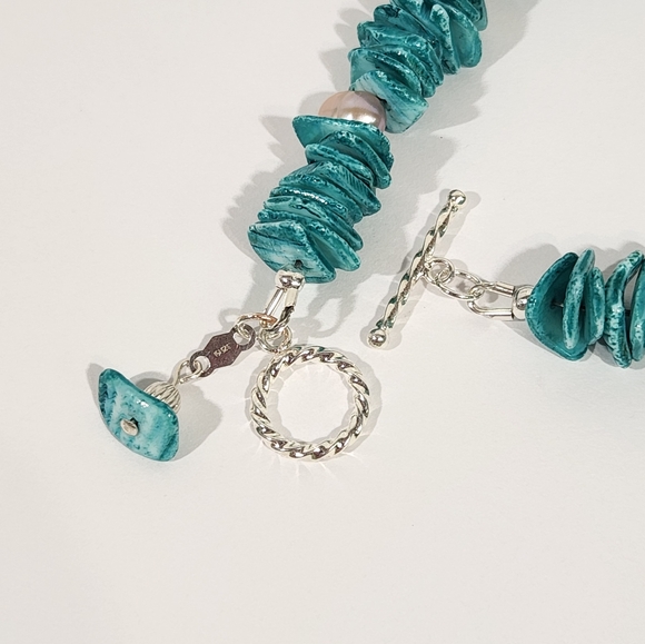 "Ocean Dreams" Bracelet With Sterling, Turquoise Shells, Freshwater Pearls & MOP - Picture 7 of 12